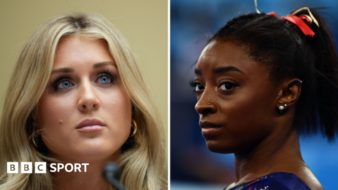 Simone Biles calls former US swimmer Riley Gaines 'sick' in trans rights row