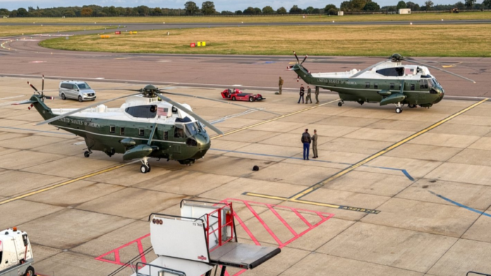 Trump diverted and forced to swap helicopters on way to Trump diverted and forced to swap helicopters on way to Stansted