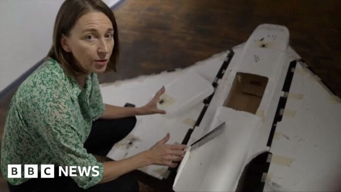BBC examines a downed Russian drone BBC examines a downed Russian drone